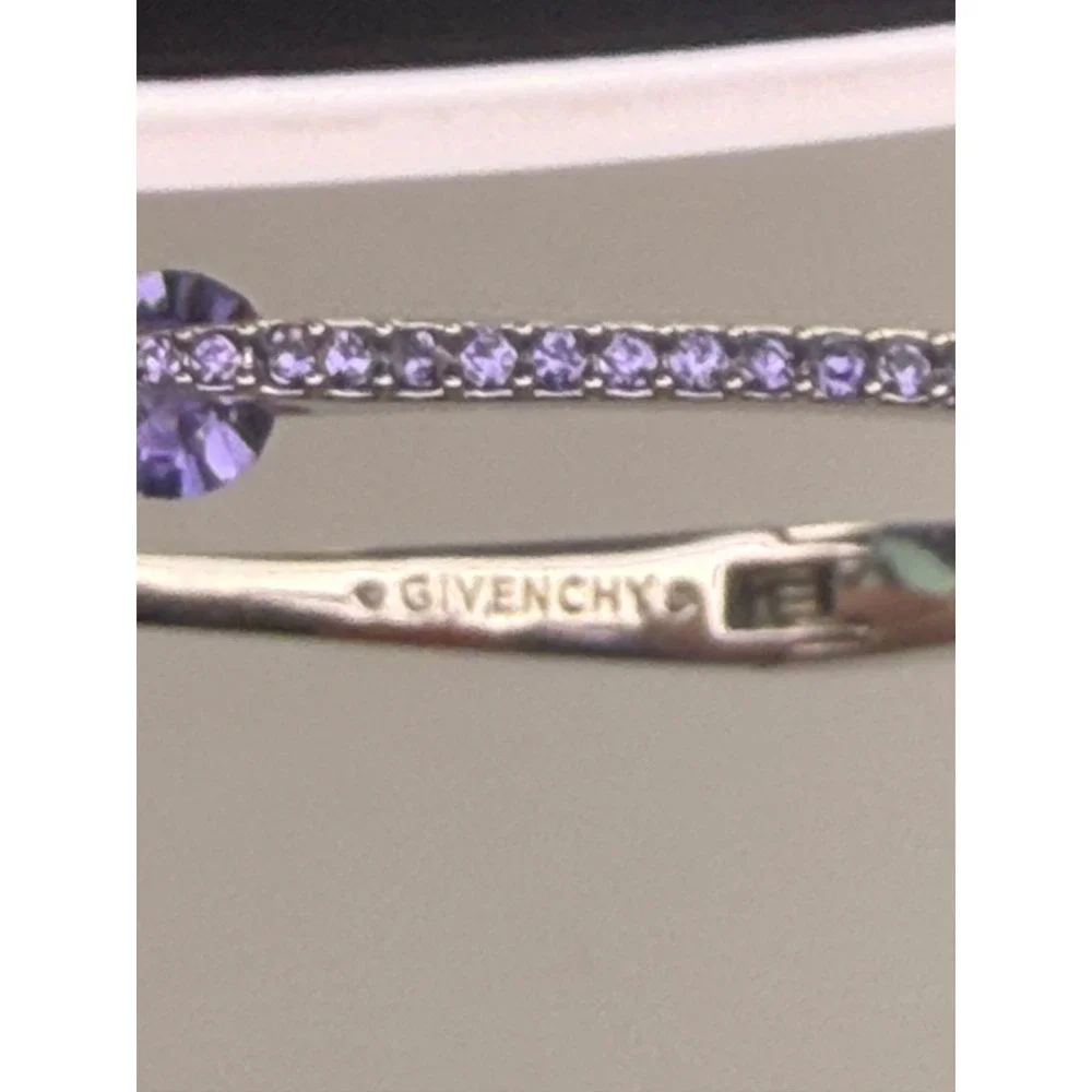 Givenchy Silver Tone Purple Crystal Bypass Hinged Bangle Bracelet Luxury Bridal